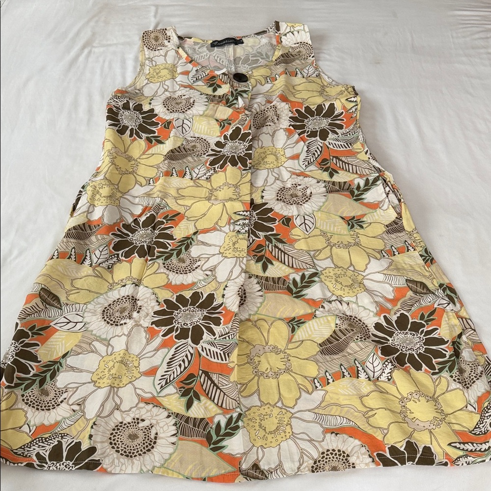 Creation Floral Sleeveless Dress - Yellow, Orange, Brown